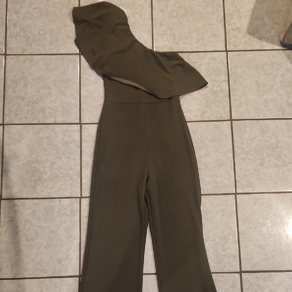 Army Green One Shoulder Pantsuit
